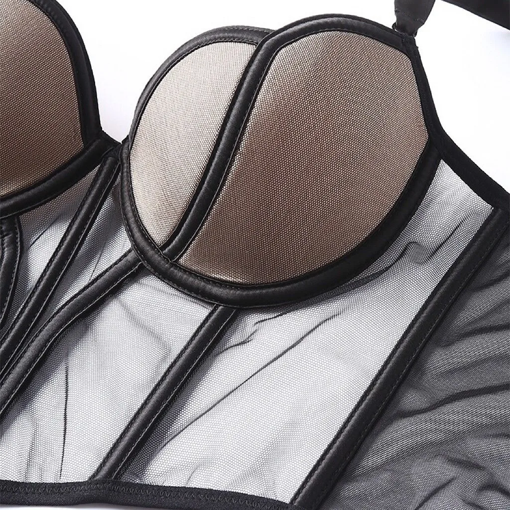 Kvinders aftenkorsetchic mesh fiskebens-camisole inderbeklædning yderbeklædning korset crop top talje-stram sexet bh hvid gopia