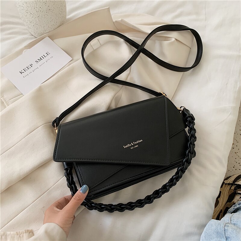 Ensfarget firkantet crossbody-veske pu lær dameveske reise skulder messenger bag