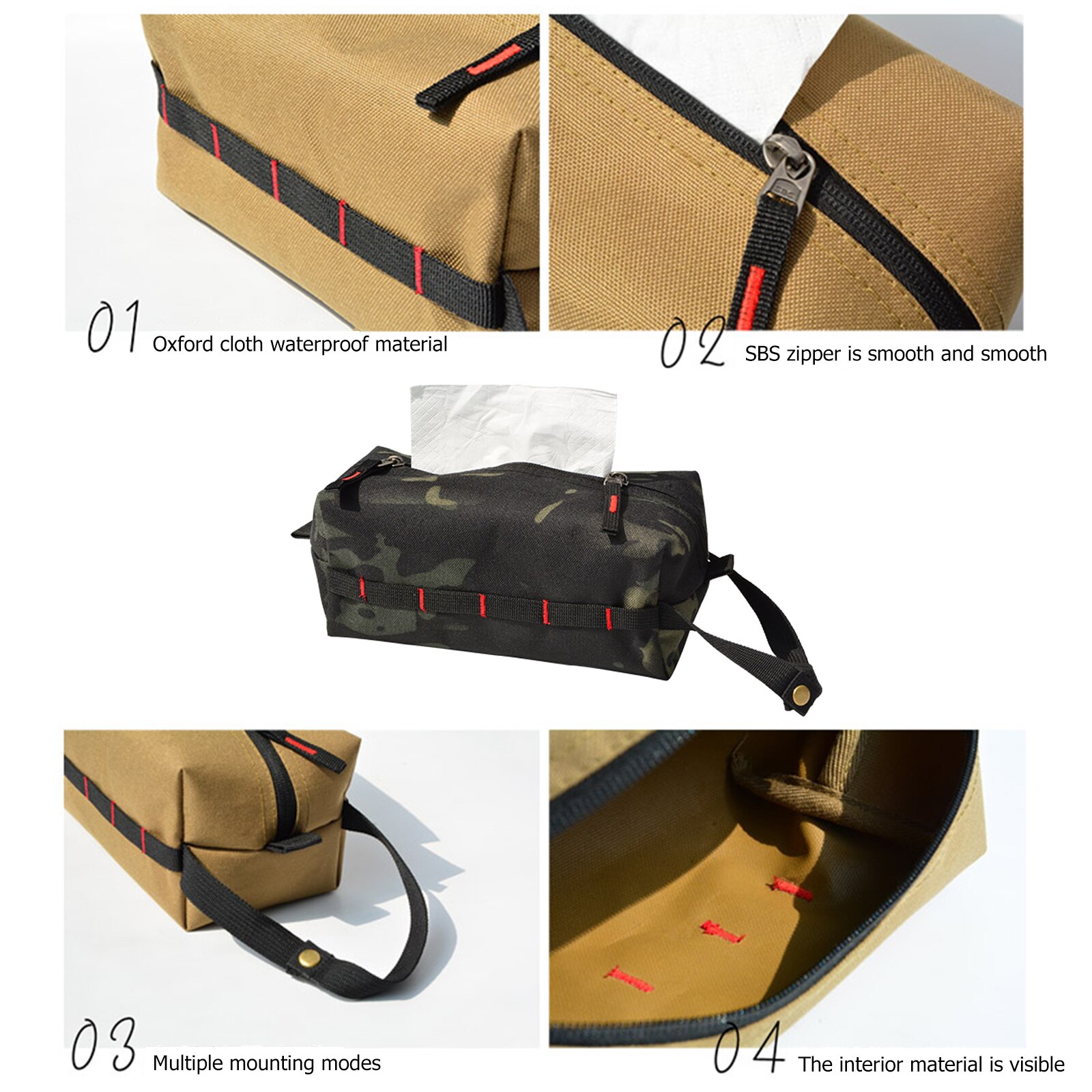 Caja de pañuelos de tela Oxford impermeable, dispensador de pañuelos faciales, bolsa de almacenamiento para acampar al aire libre y senderismo