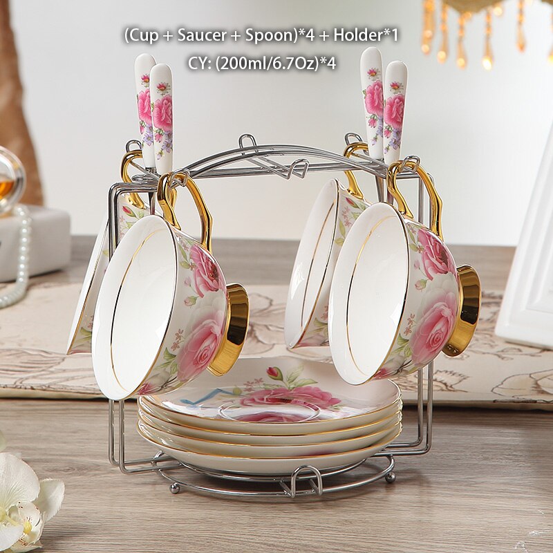 Romantic Bone China Coffee Set British Porcelain Tea Set Ceramic Pot Creamer Sugar Bowl Teatime Teapot Coffee Cup Coffeeware