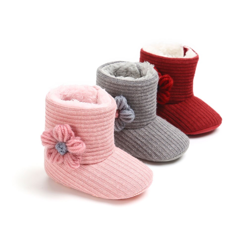 Baby Cute Warm Winter Boots Babies Girl Toddler Infant Winter Snow Boot Fur Faux Shoes Cotton Flower 0-18M