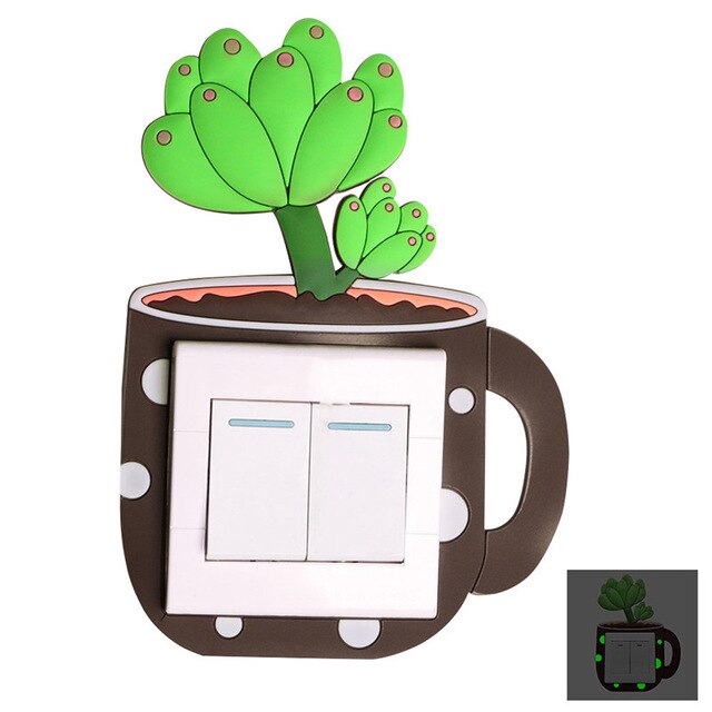 3D Cartoon Plant Vorm Fluorescerende Siliconen aan-uit Schakelaar Muurstickers Kids Kamers Lichtgevende Lichtschakelaar Outlet Behang: Grijs