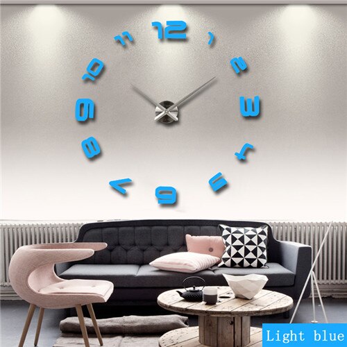 Specialtilbud ur vægure reloj de pared horloge ur stort dekorativt akryl spejl kvarts stue: Himmelblå / 37 tommer