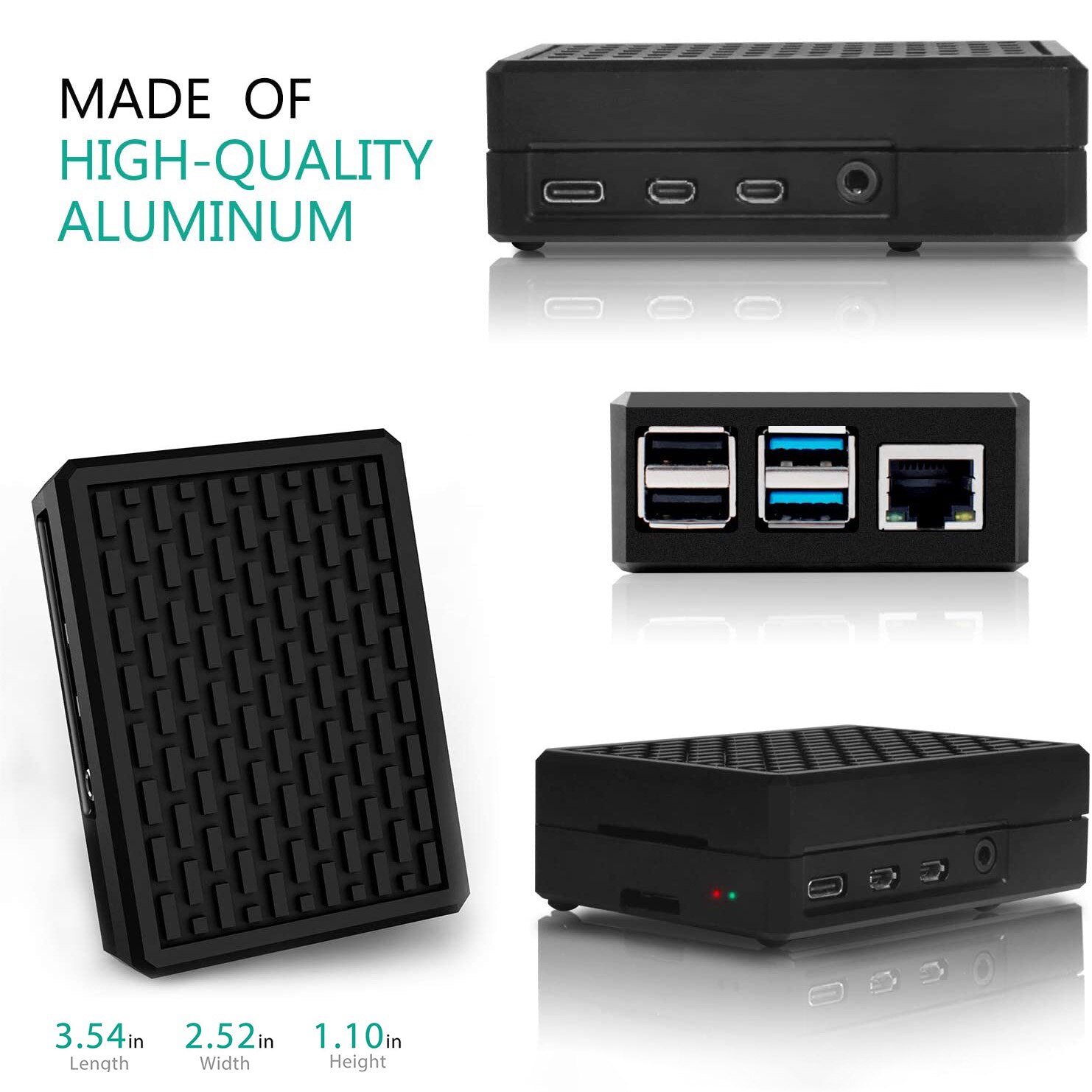 Raspberry Pi 4 Aluminum Case, Raspberry Pi 4 Model B Metal Armor Case with Passive Cooling Column and Thermal Pads Pi4 Shell Box