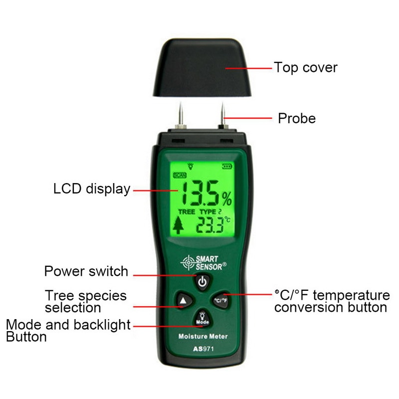 Handheld Two Pins LCD Digital Wood Moisture Meter , Humidity Tester Timber Damp Detector Paper Moisture Meter Test Range 2%~70%