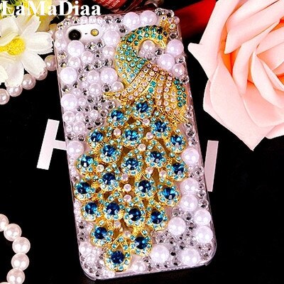 Bling Luxus Strass Pfau Blume Diamant Perle Weichen Abdeckung Fall Für Samsung S20 Ultra S10 S9 S8 Plus Note20 Ultra hinweis 10