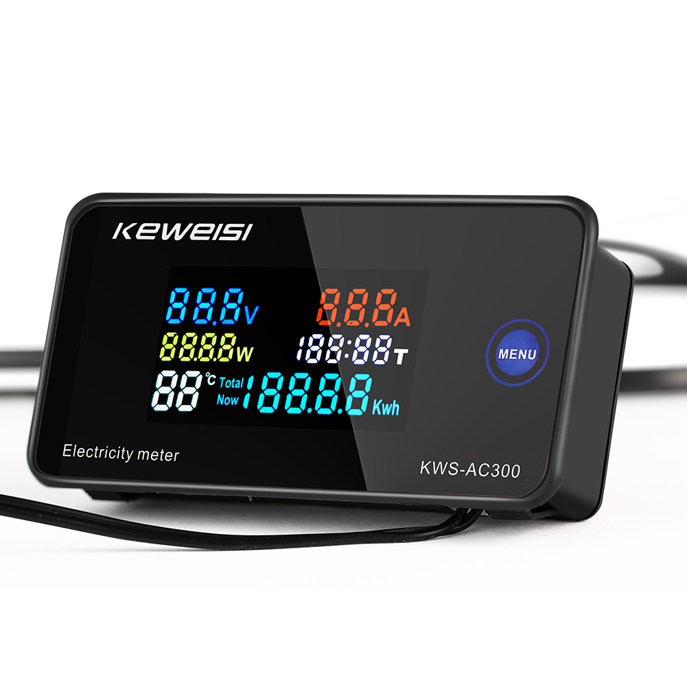 Digital Strom Energie Meter 6in1 Farbe Display AC 50-300V Starke Zähigkeit Elektrische Tragbare Amperemeter Voltmeter