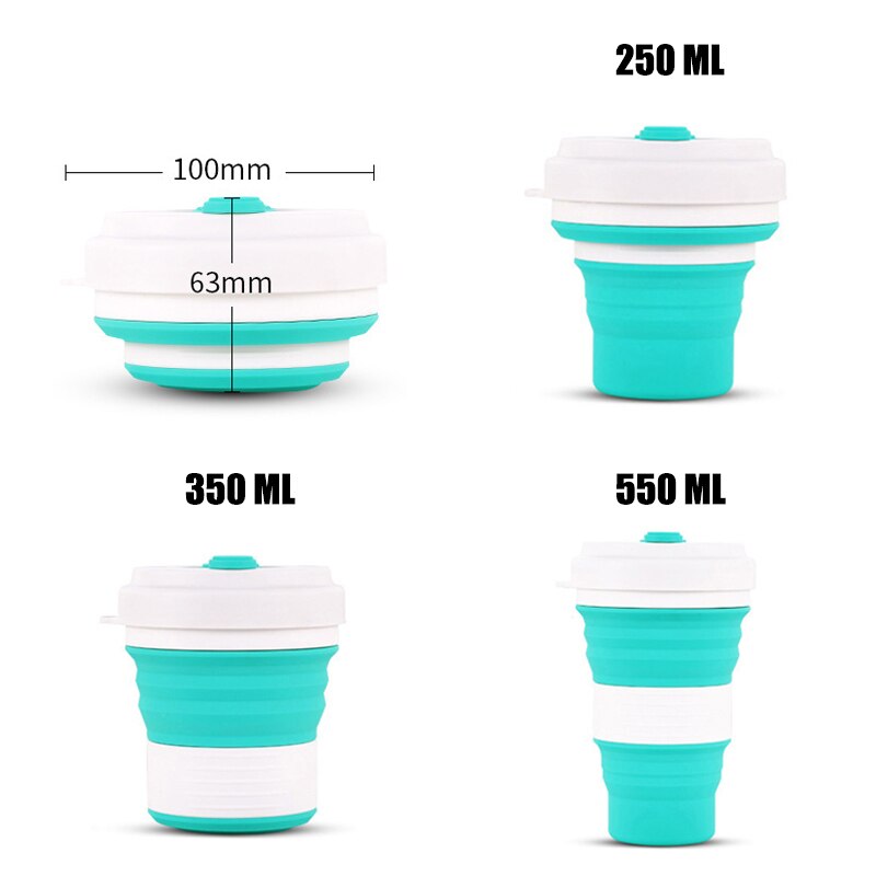 550ml Folding Silicone 10 kleur Draagbare Siliconen Telescopische Drinken Inklapbare koffie cup vouwen silica cup met Deksels Reizen