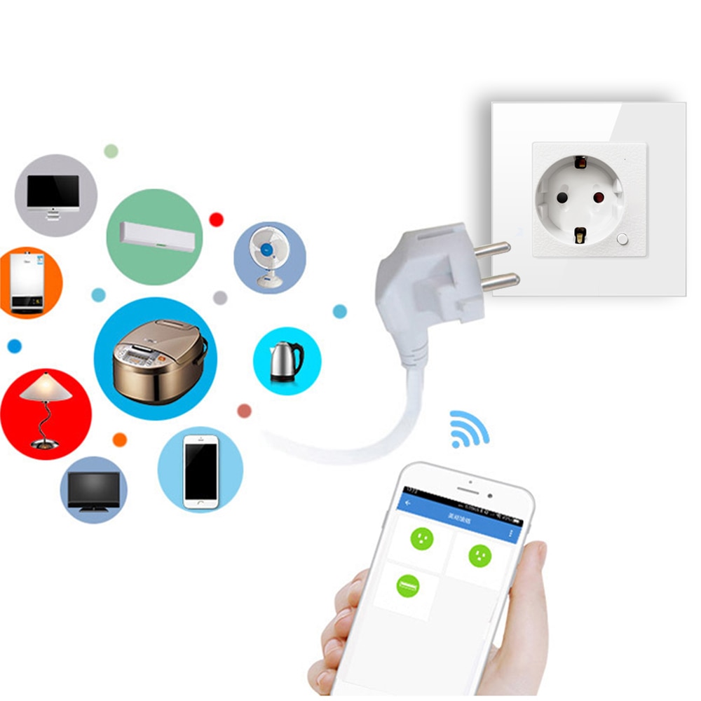 Avatto tuya eu wifi smart vegguttak med luksuriøst glasspanel, smart liv app smart vegguttak arbeid til google hjem, alexa