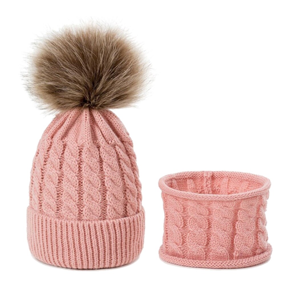 Winterset voor kinderen met slouchy pompon gebreide peutermuts, baby skimuts en sjaal