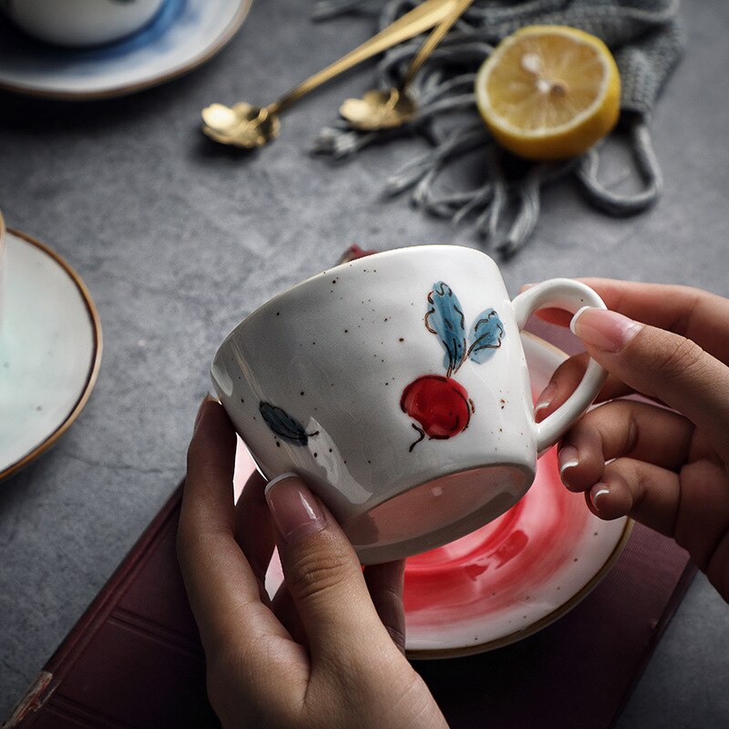 Retro Lemon Ceramic Coffee Cups and Saucers Set Japanese Cup Afternoon Cup