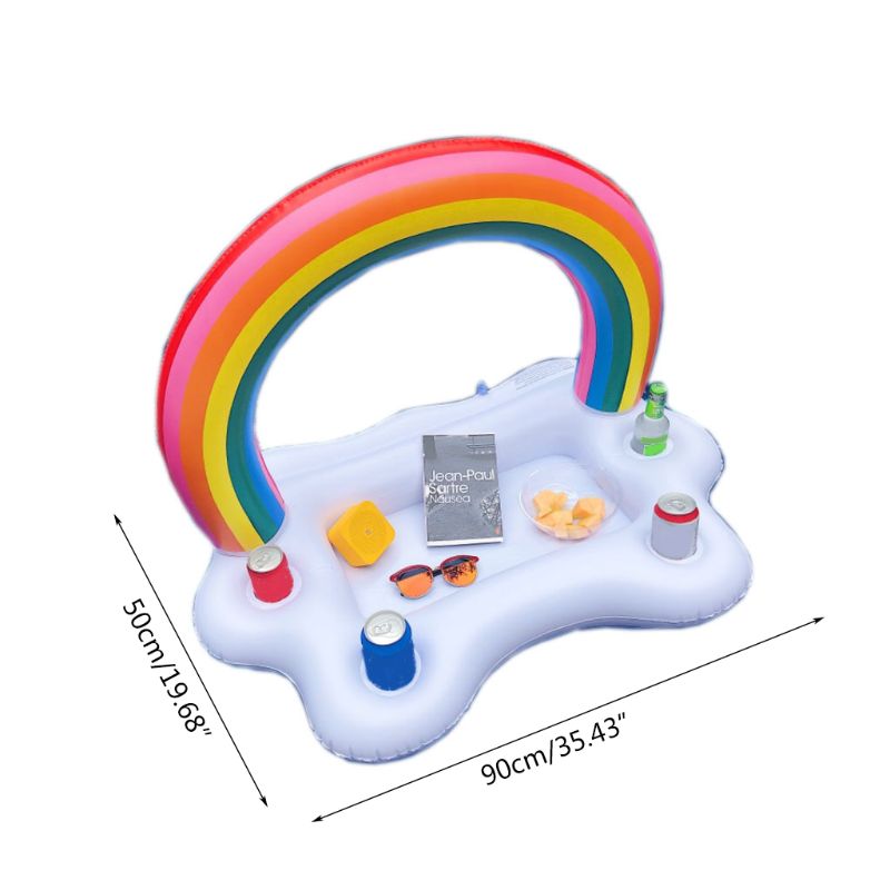 Inflatable Rainbow Cloud Beer Drink Holder Summer Pool Party Floats Table Bar Fruit Food Tray Beach Swimming Ring