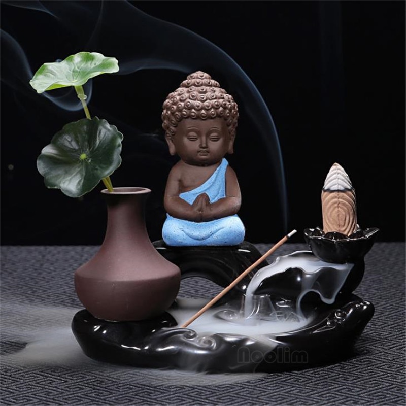 Little Monk Waterfall Incense Burner Backflow Buddha Incense Holder Censer Home Decor Buddhist Aroma Furnace