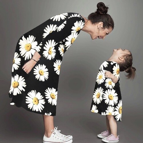 Sommar mamma och jag familj matchande mamma dotter klänningar kläder blommig mamma klänning barn barn kläder mamma storasyster flicka: Dz00124- bk / L-för mamma