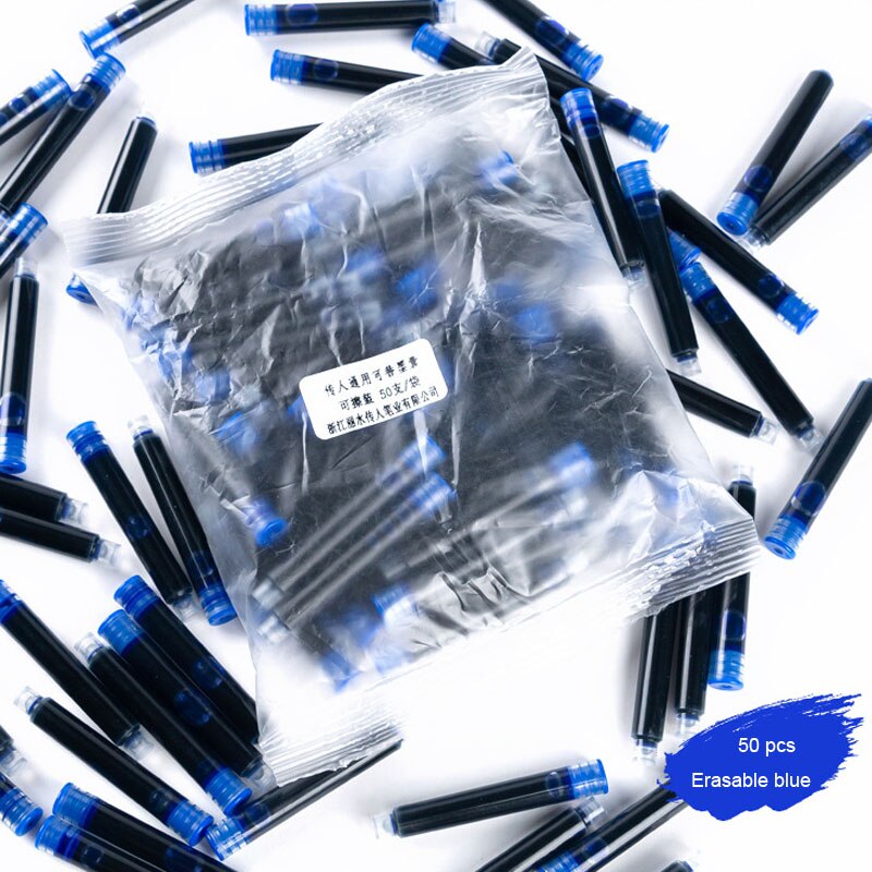 arc-en-ciel couleur EF plume stylo plume pour enfants écriture école fournitures de bureau papeterie stylo écriture outil stylos encre sac: 50 pcs Erasable blue