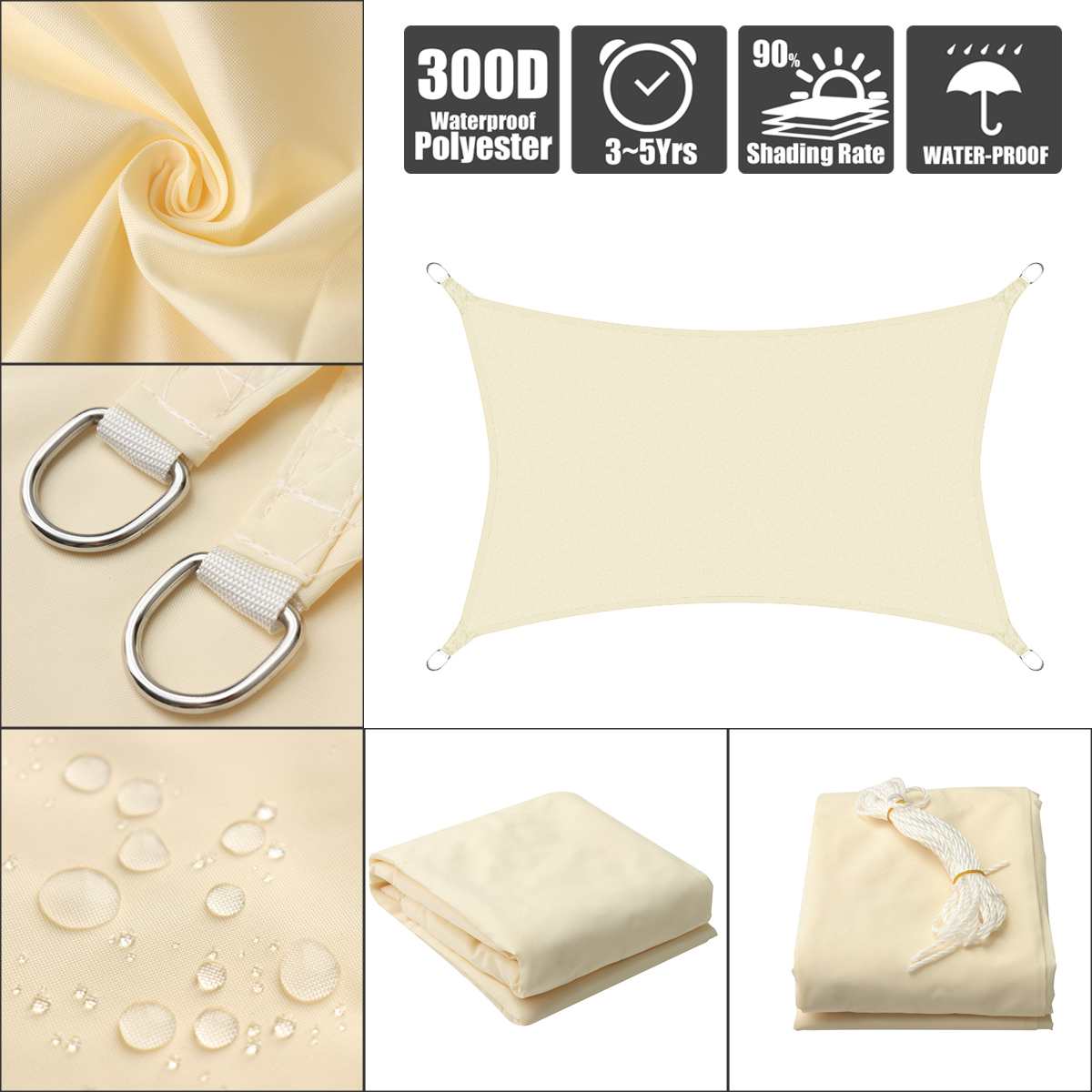 2.5x3 14 color Sun Shade Sail Outdoor Patio Lawn Pool Rectangle Cover Block Canopy Swimming Pool Cover Sunscreen Tent Waterproof