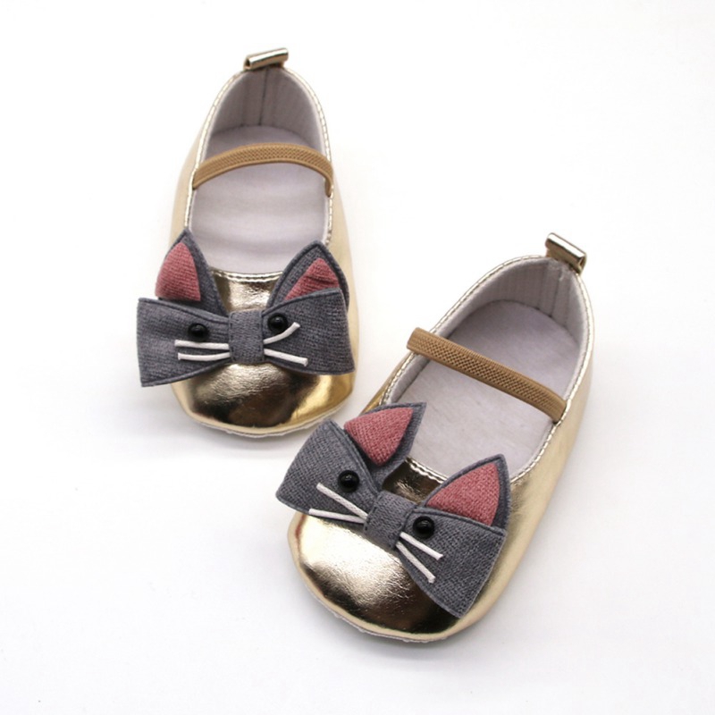 Sød babypige tegneserie kat mønster sko med lav mund afslappet åndbar blød sål anti-skrid sko prinsesse læder sko