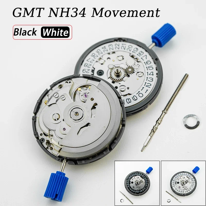 NEUES GMT NH34 Automatisches mechanisches Uhrwerk Schwarz 3/3,8H Datumsrad Hohe Genauigkeit 24 Juwelen NH34A 4R34 24H Zeiger GMT-Funktion