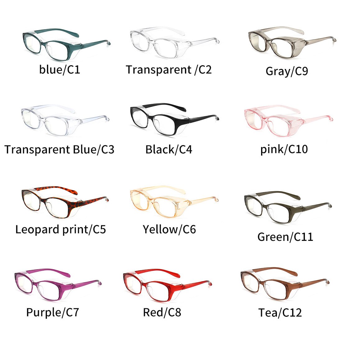 Square Safety Goggles with Side Shields Blue Light Blocking Glasses PC Lens Anti-allergy Windproof Anti Splash Eyewear