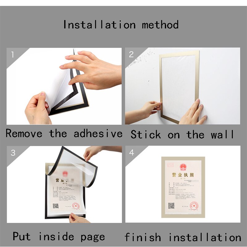 A4 2PCS Double-sided Magnetic Display Posts Self-adhesive PVC Poster Frame Certificate Documents Paper Picture Decoration Frame