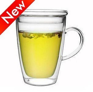 1pc högkvalitativa värmebeständiga dubbla lager väggglaskoppar glashandtag muggar glasvaror 300ml ölglas med lock  jp 1066
