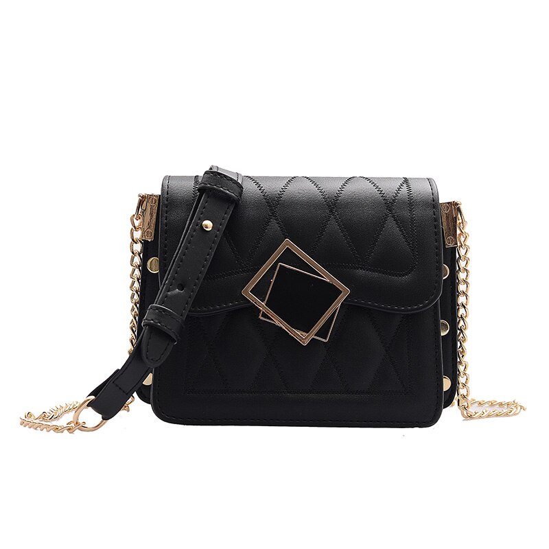 Chain Pu Leather Shoulder Bags for Women Small Crossbody Simple Special Lock Female Travel Handbags: B - Black