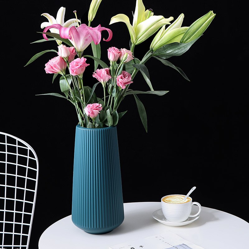 Vases for Decoration Home Plastic Vase White/Blue Flower Basket Arrangement Living Room Modern Style Simple Artistical