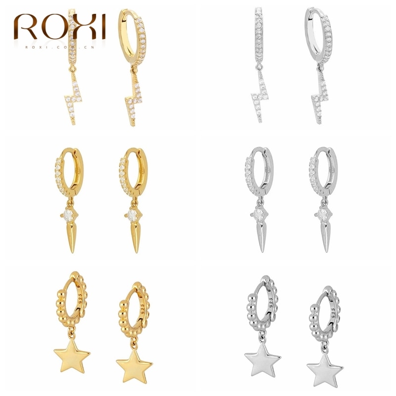 ROXI Baroque Lightning Cross Stars Hoop Earrings for Women Zircon Crystals Sterling Silver 925 Jewelry Cartilage Pendientes