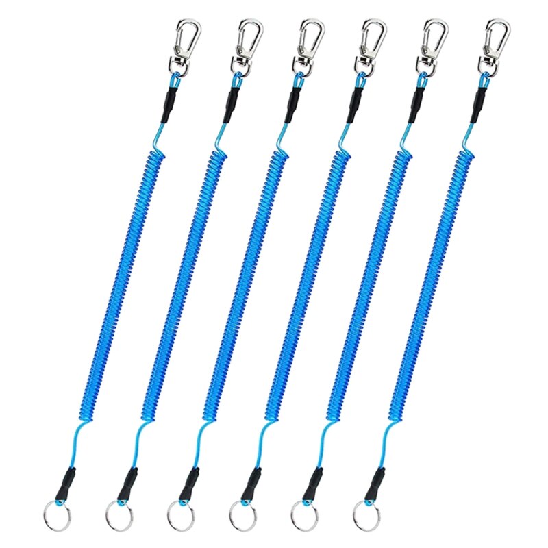 6pcs Fishing Coiled Lanyard Heavy Duty Safety Boating Rope Retractable Wire Fishing Tools Lanyards: BL