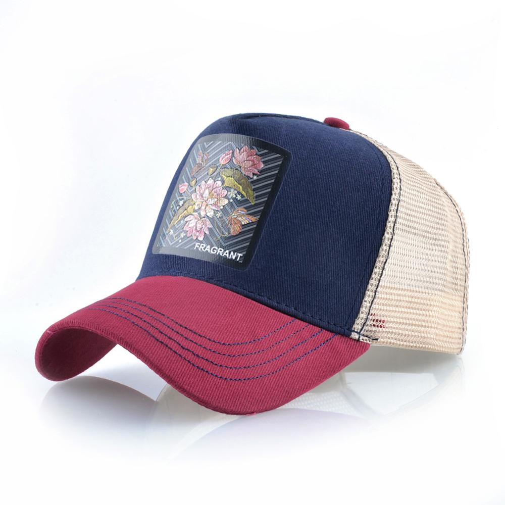 Justerbare baseball caps kvinner sommer pustende snapback pappa lue for menn patch baseball lue utendørs bomull netting lue: Rød 1 blomst