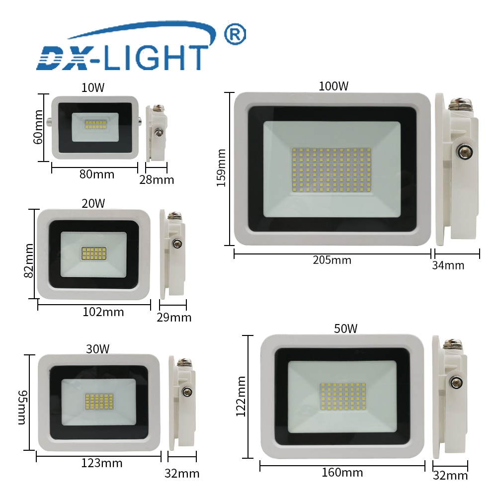 LED Floodlight 10W 20W 30W 50W 100W Outdoor Spotlight Flood Light 220V-240V Street Light Waterproof IP68 lighting