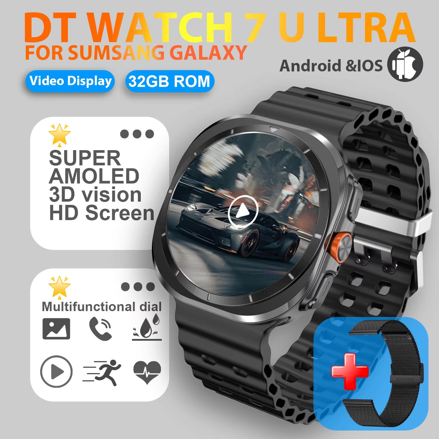 accorto guarda ultra 32GB memoria video NFC Schermo AMOLED HD da 1,43 pollici accorto guarda Uomo sport fitness inseguitore Smartwatch Donna: Rosso