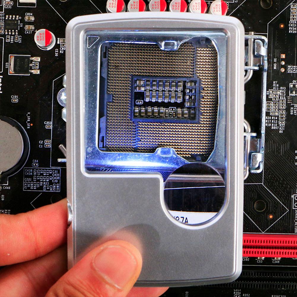 Credit Card Led Magnifier Loupe With Light Leather Case Magnifying Glass Ultra-Thin Portable Square With LED Light