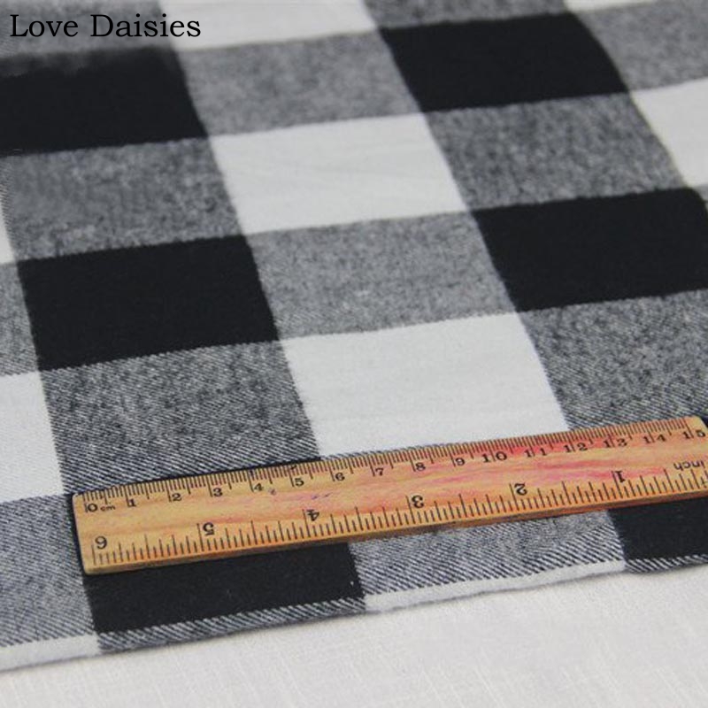 100% saia di cotone sentiero E Filati Tinti di NERO GRIGIO BIANCO grande reticolo Controllare Leggera Spazzolato Tessuti per Abbigliamento FAI DA TE Camicetta Camicia di Vestito del tessuto