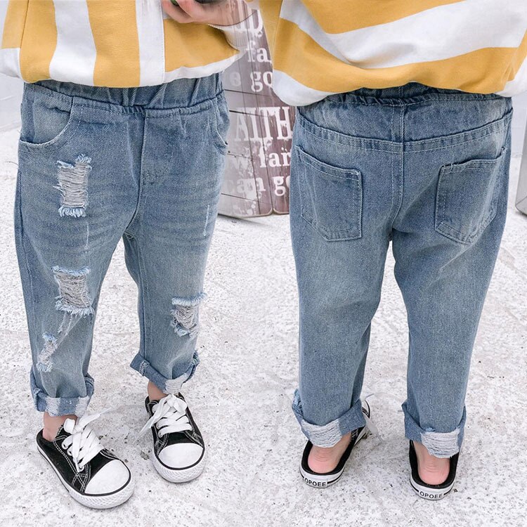 Spring Autumn Ripped Kids Jeans For Girl Boy Big Hole Casual Children Jeans Denim Toddler Baby Trousers Casual Pants