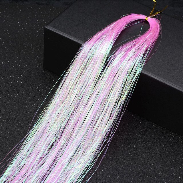 Hair Tinsel Strands Of Hair Colored Hair Strands Glitter Hair Extensions For Braids Hair Dazzle Braids With Elastic Extensiones: Fluorescent pink