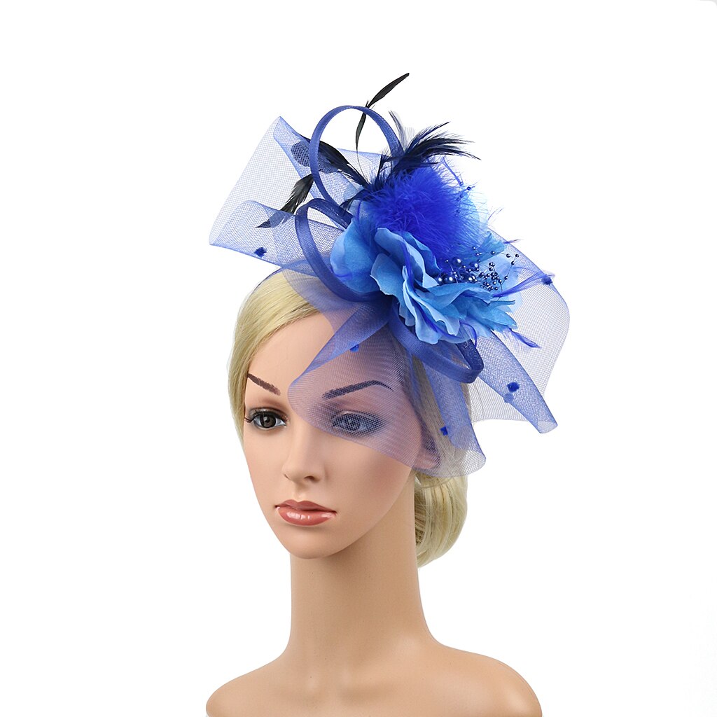 Fascinators Hat Flower Feather Net Mesh Kentucky Derby Tea Party Headwear with Hair Clip and Hairband for Women Purple Red Green: Blue