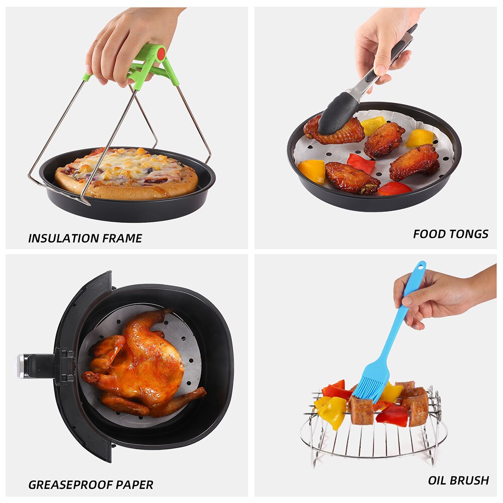 9pcs/set Air Fryer Accessories Multi-functional Electric Fryer Parts 7Inch/8Inch Kitchen Appliance Tools Fit all Airfryer Oven