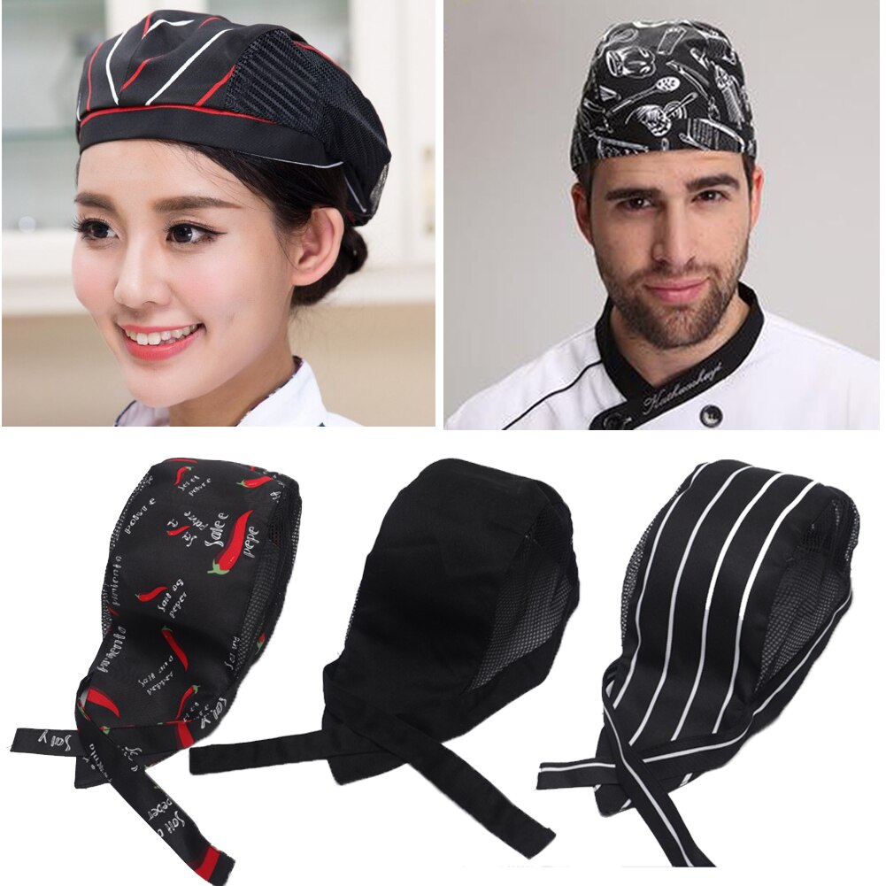 Men Women Adult Adjustable Chef Hat Mesh Kitchen Cooking Hat Restaurant Chef Skull Cap Hairproof Headband