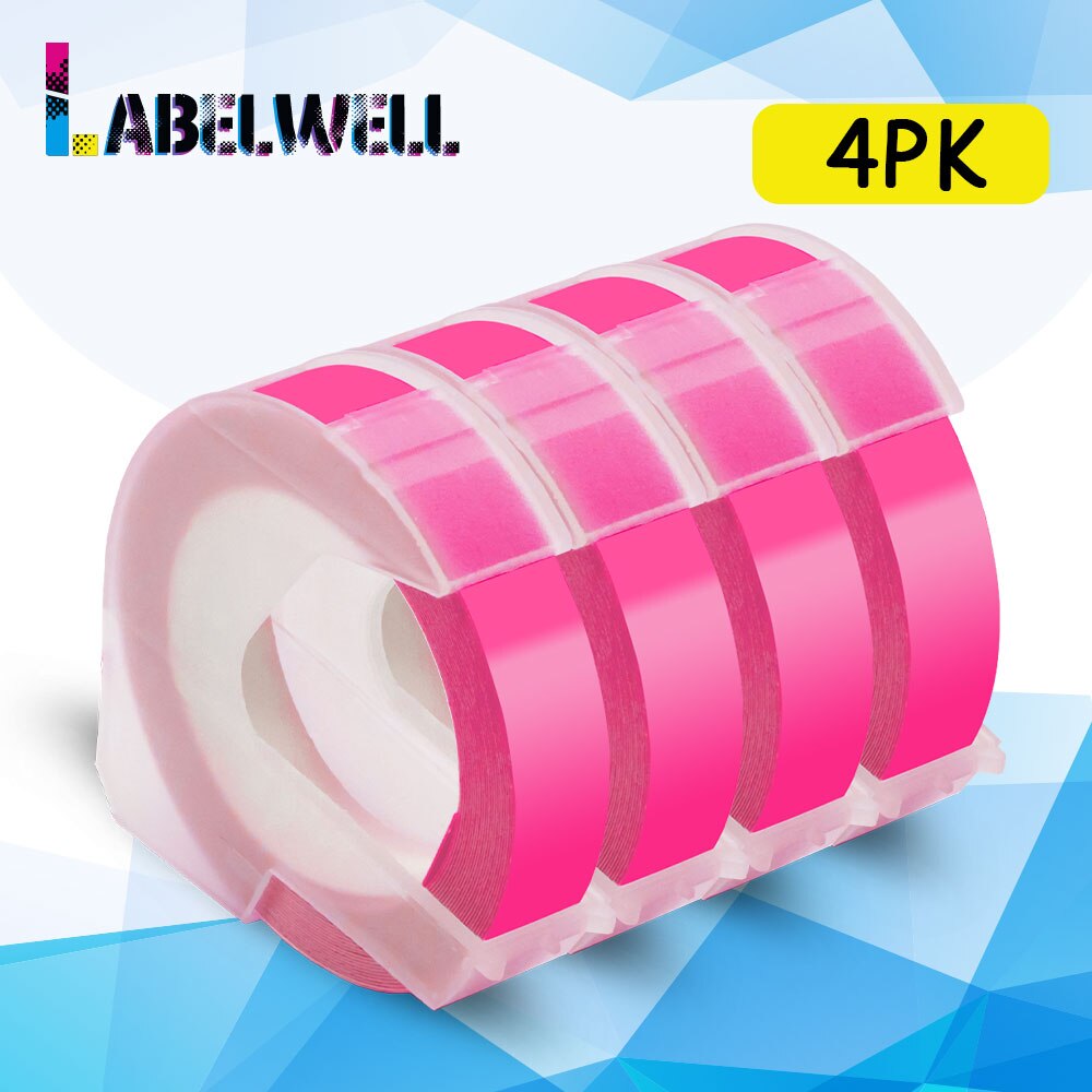 Labelwell 4PK Multicolors 3D tłoczenie taśmy dla Dymo 3D taśmy etykietowe pcv dla Dymo 1540 1610 1880 12965 Motex E101 E-202 drukarki: 4PK Fluorescent Pink
