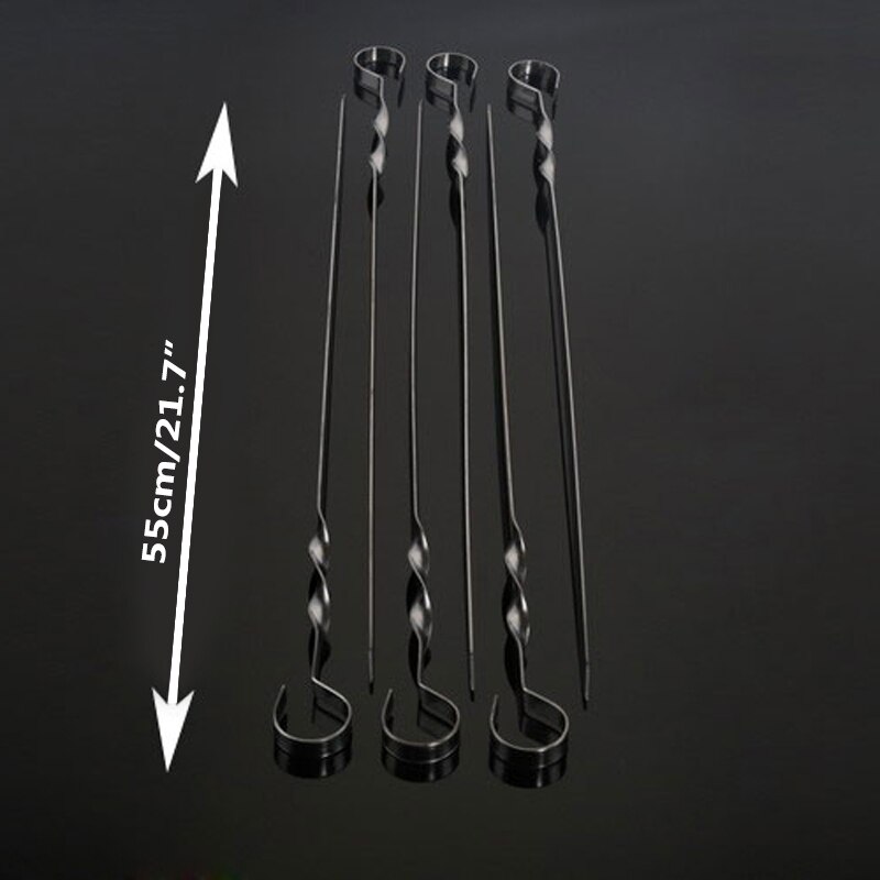 6pcs/lot BBQ Skewer w/ Ring Hole Handle Flat Grilling BBQ Skewers Silver Metal Skewer Set for Chicken Kabob Needle 55cm (21.7&#39;&#39;)