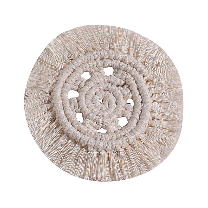 Round Woven Coasters Handmade Macrame Heat-Resistan Cup Mat Tassel Table Decoration for Home TH: A