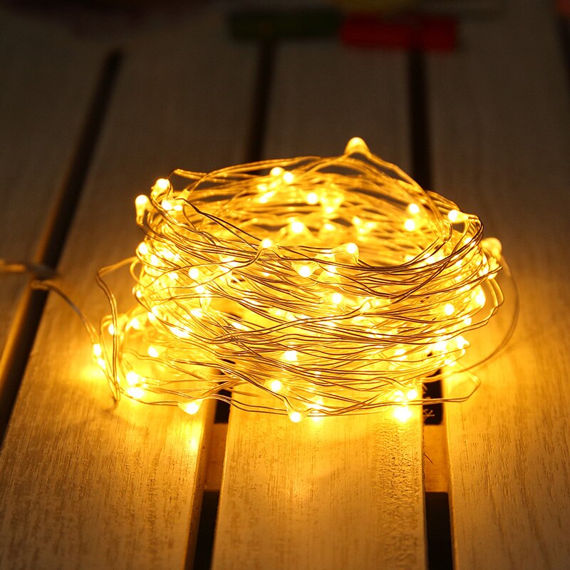 Led-snöreljus silvertråd älva varm vit krans hem jul bröllopsfest dekoration drivs av batteri 8 lägen 10m: Varm vit / 2 m 20 ledde