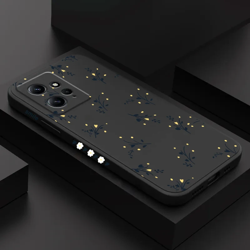 Mooie Bloemen Vierkante Siliconen Telefoon Case Voor Xiaomi Redmi Note 13 12 Pro Plus 5G 12S 11S 11 10S 10 Redmi 12 Schokbestendige Soft Cover: silicium / Beige