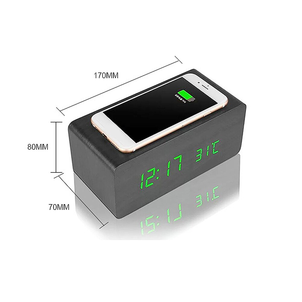 Multicolor Geluid Controle Houten Hout Vierkante Led Wekker Desktop Tafel Digitale Thermometer Houten Usb/Aaa Datum Display