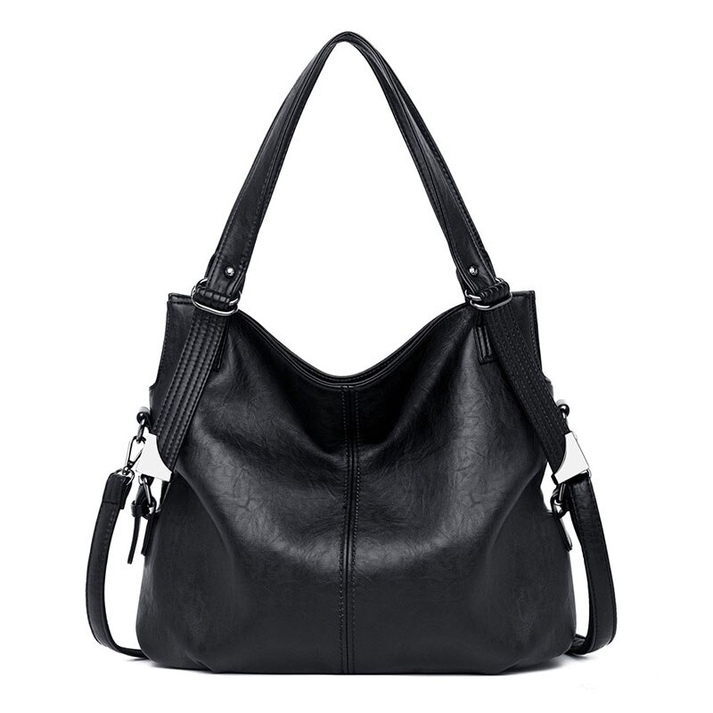 Luksus håndtasker kvinder tasker bløde læder tasker til kvinder hobos europa crossbody taske damer vintage berømt mærke sac: Sort