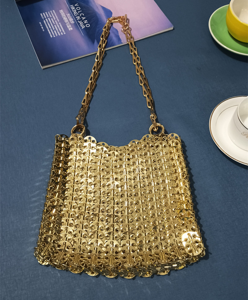 Frauen Taschen Silber Metall Pailletten Kette Gewebte Tasche Hohl Abend Taschen Kupplung Weibliche Reise Schulter Tasche Handtasche: Orange