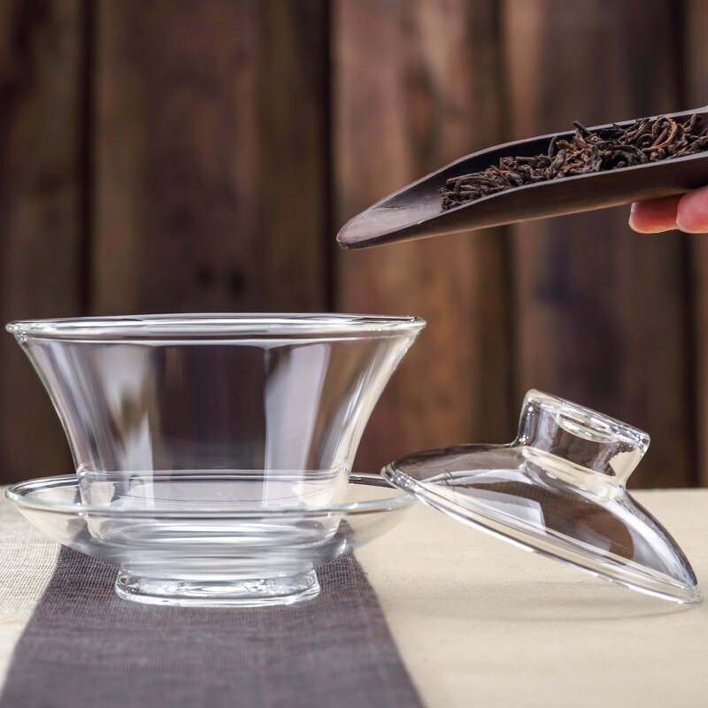 Taza de té de vidrio transparente grande para oficina, tazón de té individual y grueso resistente al calor con tapa