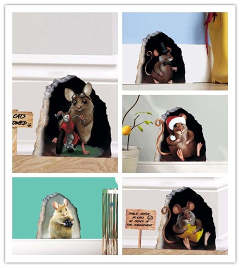 3D Cute Mouse Stereo Wall Sticker, Home Decoration, PVC Sticker Pattern Single-piece Package Modern