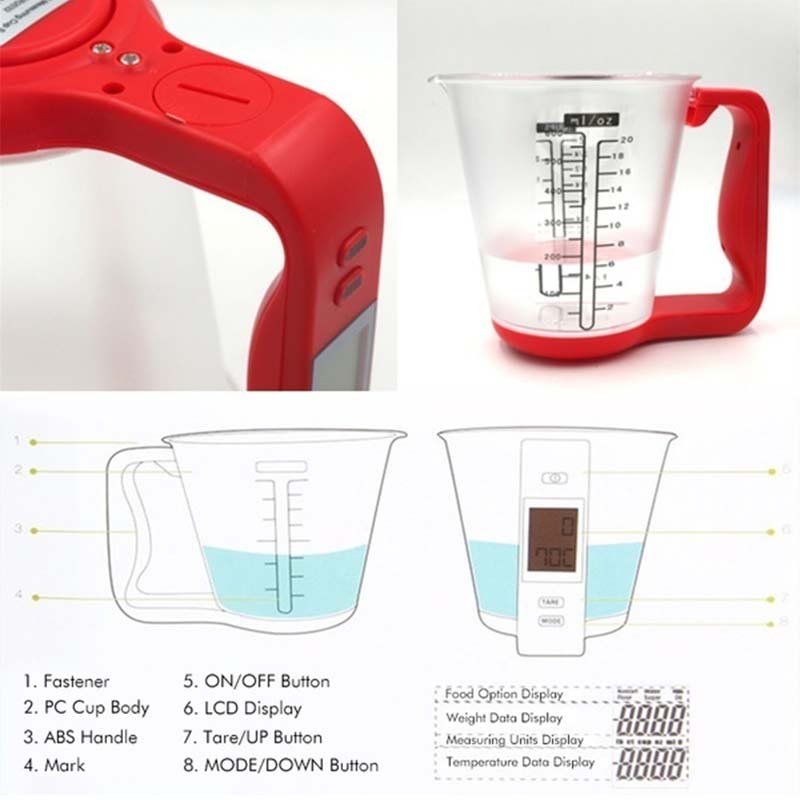 LCD display electronic measuring cup kitchen scale electronic beaker host weighing temperature measuring cup